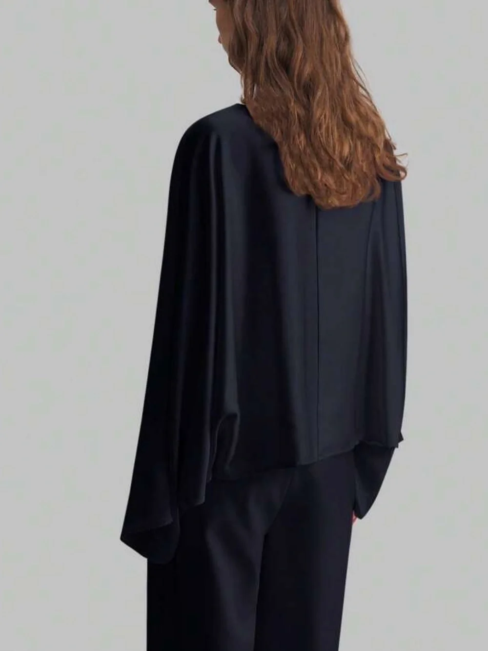 Dark navy blue Satin Wide-Sleeve Sleep Top